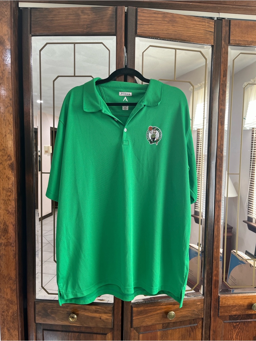 Antigua Men's Boston Celtics Bright Green Polo with Embroidered Team Crest
